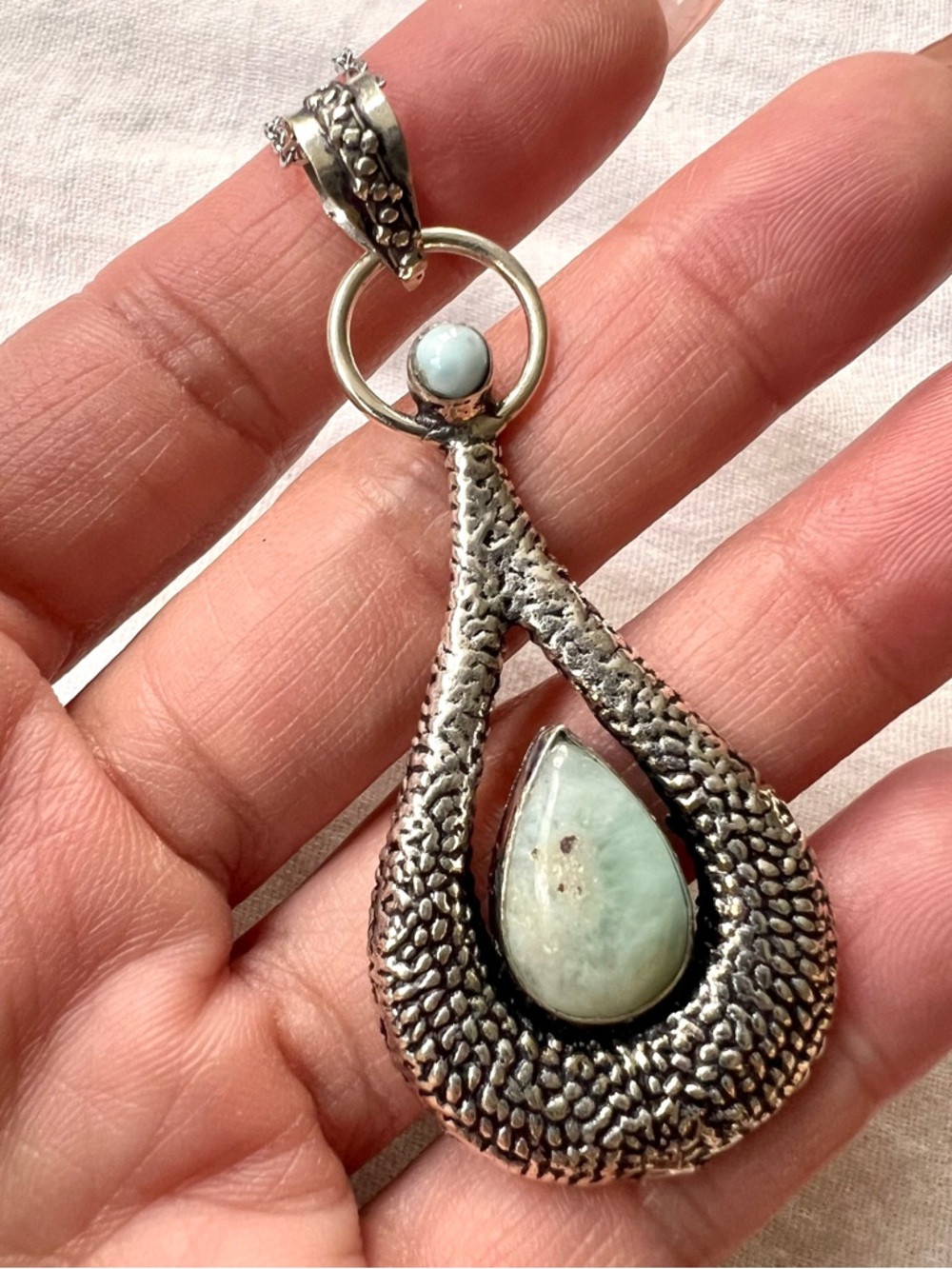 925 Caribbean Larimar Elegant Pendant  Necklace